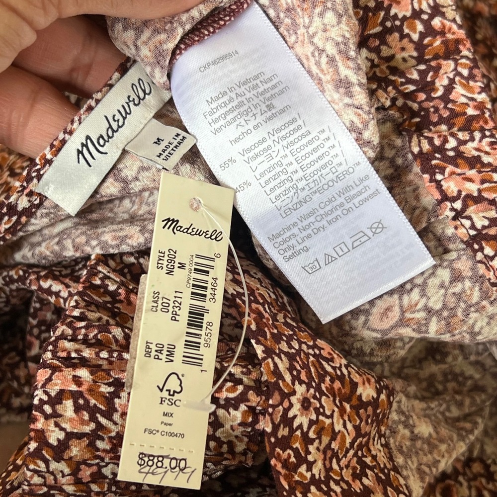 Madewell Ditsy Floral Wrap Top Brown Pink Long Sleeve V-Neck Size M NWT - Picture 7 of 7